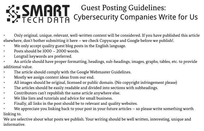 Guidelines of the Article – Cybersecurity Companies Write for Us