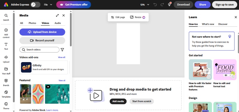 upload video to adobe express