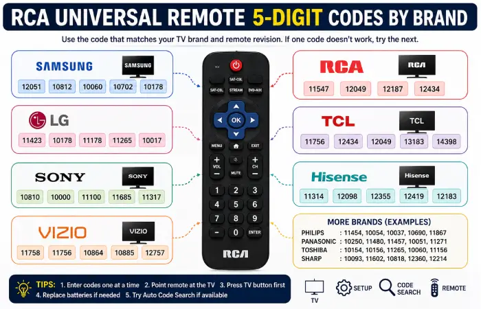 rca universal remote codes list 5 digit